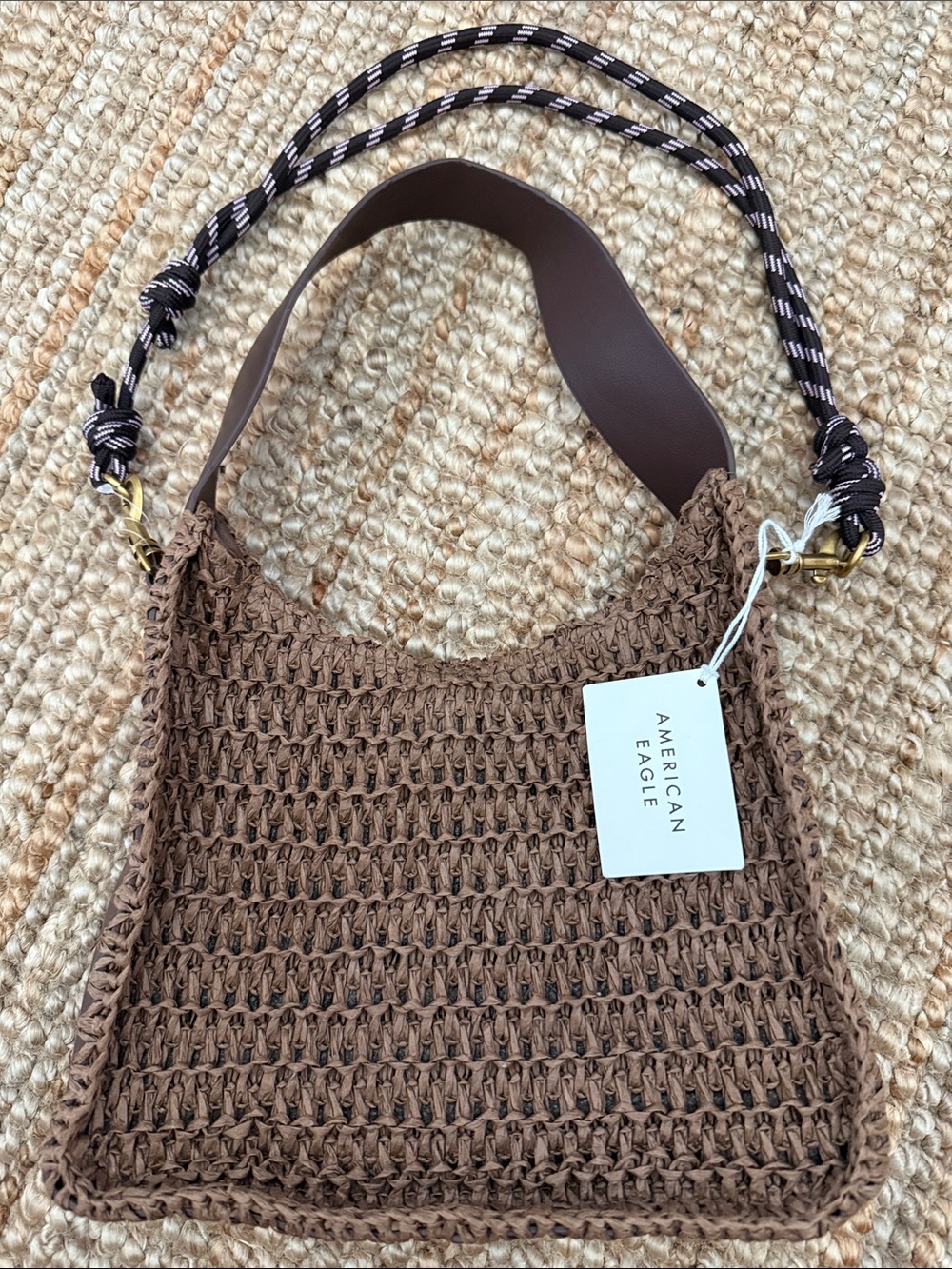 American Eagle Outfitters Brown Woven Shoulder Bag with Contrast Strap